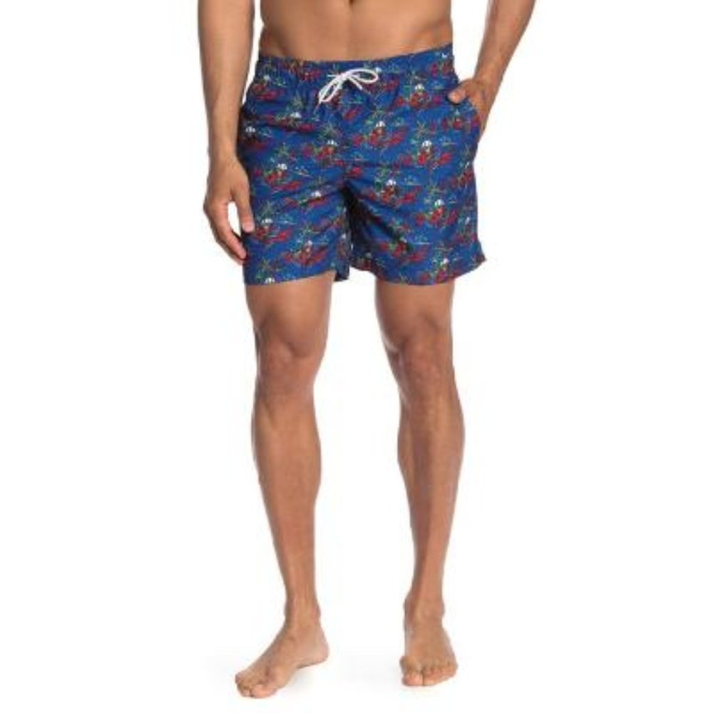 Slate & Stone Mens Blue Tropical Printed Swim Trunks Shorts Swim Wear Sz XL NWT